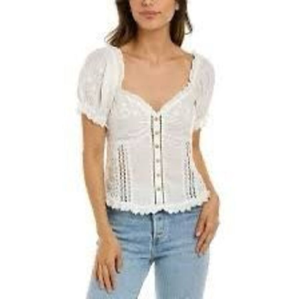 LoveShackFancy White Embroidered Floral Tellaro Victorian Bryant Top Size 6